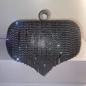 BADGLEY MISCHKA Crystal Tassel Black Minaudiere Clutch